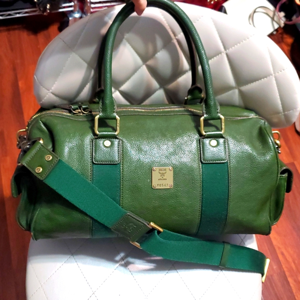 MCM Olive Green Leather Travel Bag - Picture 6 of 17